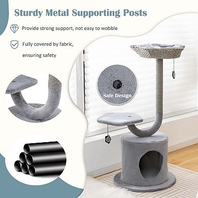 Costway 42'' Cat Tree Tower 3-Layer Activity Center with Scratching Post Condo & 2 Perches