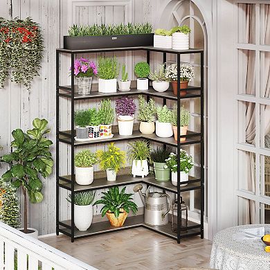 Costway Corner Bookshelf 5-Tier L-Shaped Bookcase 71" Tall Etagere Bookshelf