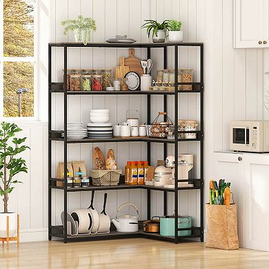 Costway Corner Bookshelf 5-Tier L-Shaped Bookcase 71" Tall Etagere Bookshelf