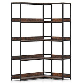 Costway Corner Bookshelf 5 tier L-Shaped Bookcase 71" Tall Etagere Bookshelf