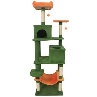 Costway 70” Cat Tree for Indoor Cats with Padded Top Perch, Dual Condos, Hammock, Platforms