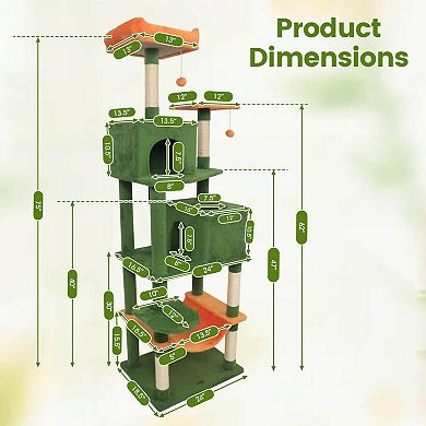 Costway 70” Cat Tree for Indoor Cats with Padded Top Perch, Dual Condos, Hammock, Platforms