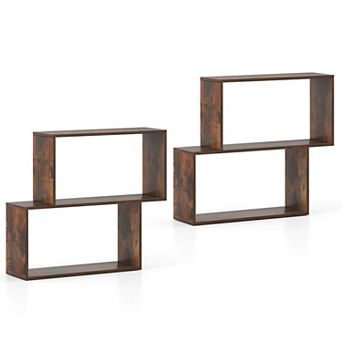 Costway 3 tier Geometric Bookshelf, Freestanding Wooden Bookcase with 2 Cubic Compartments