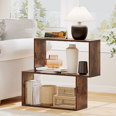 Costway 3-Tier Geometric Bookshelf, Freestanding Wooden Bookcase with 2 Cubic Compartments