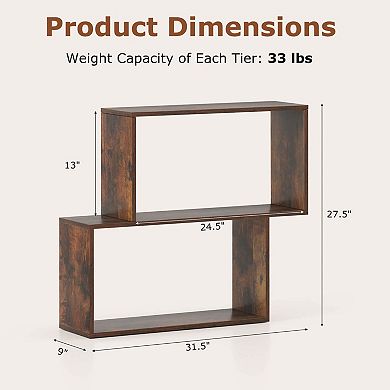 Costway 3-Tier Geometric Bookshelf, Freestanding Wooden Bookcase with 2 Cubic Compartments