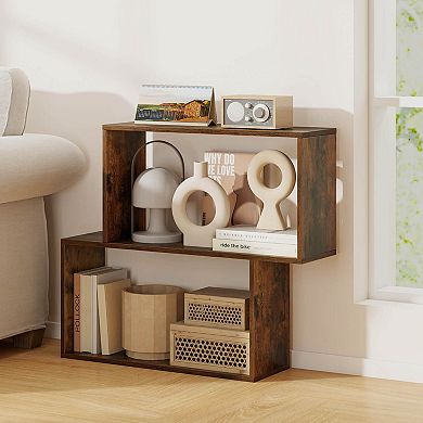 Costway 3-Tier Geometric Bookshelf, Freestanding Wooden Bookcase with 2 Cubic Compartments