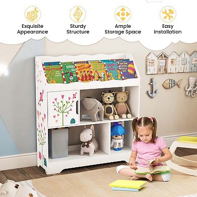 Costway Toy Storage Organizer 3-In-1 Kids Toy Shelf with Book Shelf, Storage Cabinet