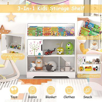 Costway Toy Storage Organizer 3-In-1 Kids Toy Shelf with Book Shelf, Storage Cabinet