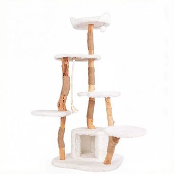 Costway 66" Tall Solid Wood Cat Tree with Perch Condo Jute Scratching Posts Sisal Rope