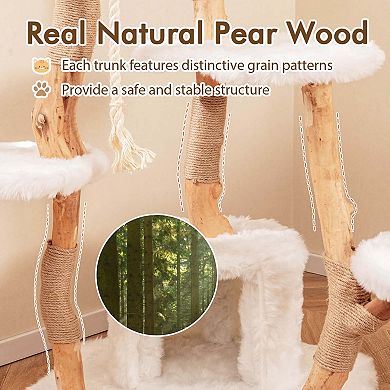 Costway 66" Tall Solid Wood Cat Tree with Perch Condo Jute Scratching Posts Sisal Rope