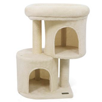 Costway 26” Small Cat Tree with Large Padded Plush Perch, 2 Condos, Sisal Scratching Posts