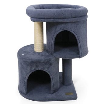 Costway 26” Small Cat Tree with Large Padded Plush Perch, 2 Condos, Sisal Scratching Posts