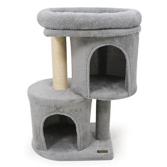 Costway 26” Small Cat Tree with Large Padded Plush Perch, 2 Condos, Sisal Scratching Posts