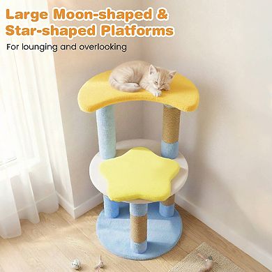 Costway 29” Cute Modern Cat Tree with Star & Moon Shaped Platforms, Jute Scratching Posts