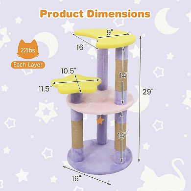 Costway 29” Cute Modern Cat Tree with Star & Moon Shaped Platforms, Jute Scratching Posts