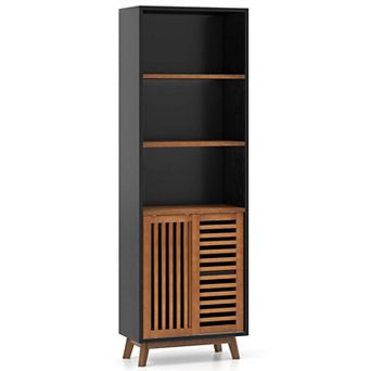 Costway 70” Bookshelf, 5 tier Bookcase with Reversible Adjustable Shelf & Sliding Doors