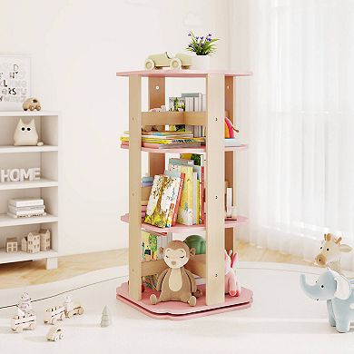 Costway 360° Spinning 3-Tier Kids Book Shelf Tower with 12 Sectors Cute Square Book Stand
