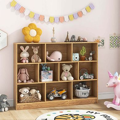 Costway 10-Cube Bookcase 41" Wooden Toy Storage Organizer for Kids Bookshelf