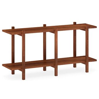 Costway 2 tier Wood Bookshelf, Low Horizontal Rubberwood Bookcase for Storage & Display
