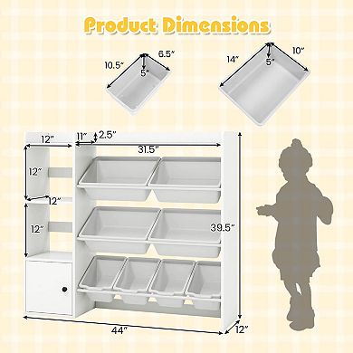 Costway Kids Toy Storage and Bookshelf, Wooden Bookcase with 4 Small Boxes & 4 Large Boxes