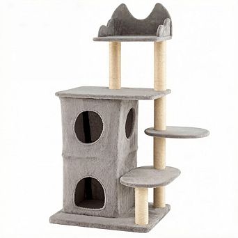 Costway 48.5 inch Cat Tree for Indoor Cat with 2-story Condo, 3 Hideaway Caves, Plush Perch