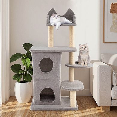 Costway 48.5 inch Cat Tree for Indoor Cat with 2-story Condo, 3 Hideaway Caves, Plush Perch