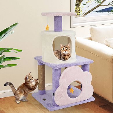 Costway 31.5” Cute Modern Cat Tree with Condo Top Perch Jute Scratching Posts Hanging Toy