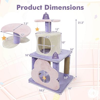 Costway 31.5” Cute Modern Cat Tree with Condo Top Perch Jute Scratching Posts Hanging Toy