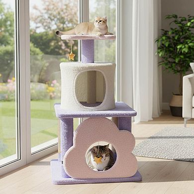 Costway 31.5” Cute Modern Cat Tree with Condo Top Perch Jute Scratching Posts Hanging Toy