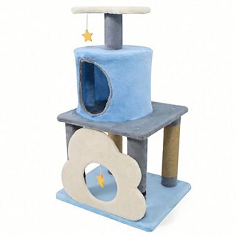 Costway 31.5” Cute Modern Cat Tree with Condo Top Perch Jute Scratching Posts Hanging Toy