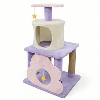 Costway 31.5” Cute Modern Cat Tree with Condo Top Perch Jute Scratching Posts Hanging Toy