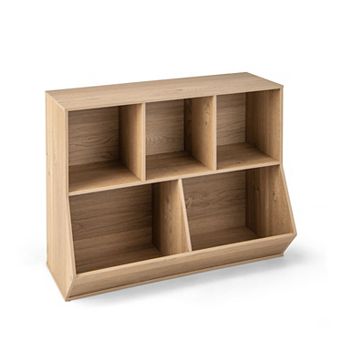 Costway 5-Cubby Kids Toy Storage Organizer Wooden Bookshelf Display Cabinet