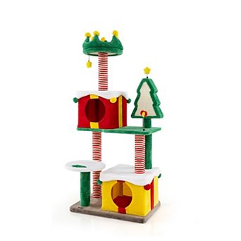 Costway Christmas Cat Tree for Indoor Cats with Sisal Scratching Posts Carpet Plush Perch