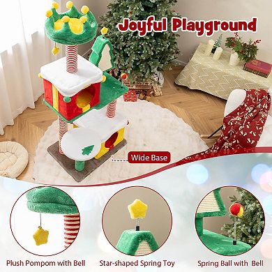 Costway Christmas Cat Tree for Indoor Cats with Sisal Scratching Posts Carpet Plush Perch