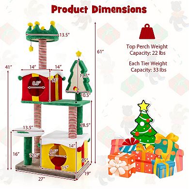 Costway Christmas Cat Tree for Indoor Cats with Sisal Scratching Posts Carpet Plush Perch