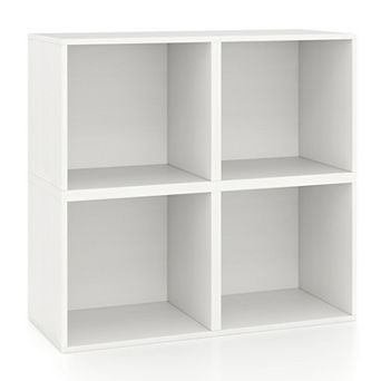 Costway 4 pc Wooden Cube Storage Organizer Stackable Open Book Shelf for Small Space