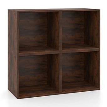 Costway 4 pc Wooden Cube Storage Organizer Stackable Open Book Shelf for Small Space