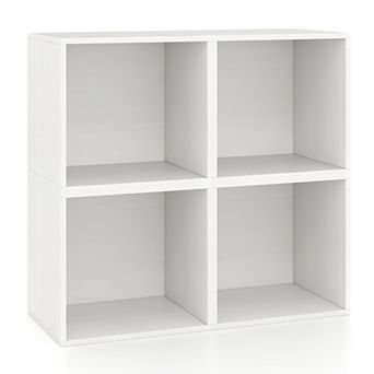 Costway 4 pc Wooden Cube Storage Organizer Stackable Open Book Shelf for Small Space