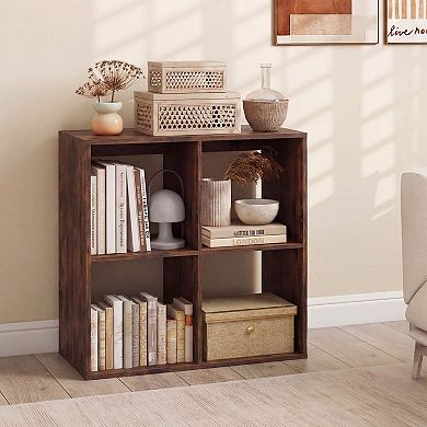 Costway 4-Cube Bookshelf, Modern Cubby Bookcase with Back Guardrail & Anti-tipping Kits