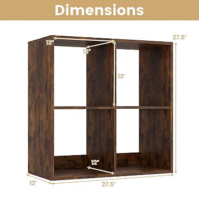Costway 4-Cube Bookshelf, Modern Cubby Bookcase with Back Guardrail & Anti-tipping Kits