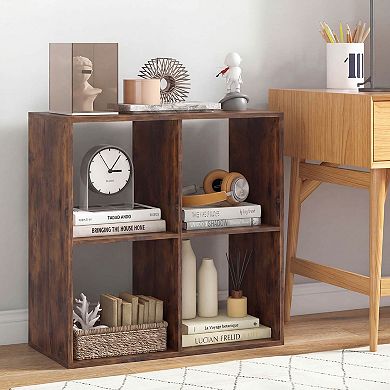 Costway 4-Cube Bookshelf, Modern Cubby Bookcase with Back Guardrail & Anti-tipping Kits