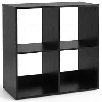 Costway 4-Cube Bookshelf, Modern Cubby Bookcase with Back Guardrail & Anti-tipping Kits