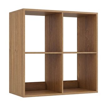 Costway 4-Cube Bookshelf, Modern Cubby Bookcase with Back Guardrail & Anti-tipping Kits