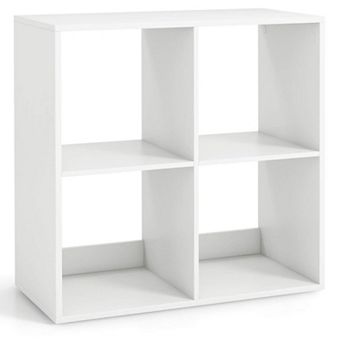 Costway 4-Cube Bookshelf, Modern Cubby Bookcase with Back Guardrail & Anti-tipping Kits