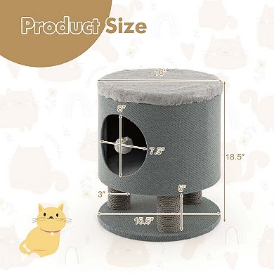 Costway 3-IN-1 Cat Condo Stool Kitty Bed with Scratching Posts & Plush Ball Toy Grey