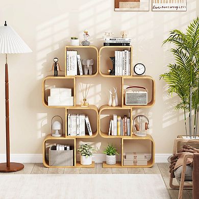 Costway 1 PCS 4-Tier S-Shaped Bookcase with 4 Open Cubes Geometric Corner Display Shelf