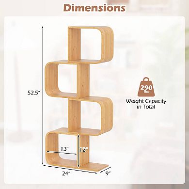 Costway 1 PCS 4-Tier S-Shaped Bookcase with 4 Open Cubes Geometric Corner Display Shelf