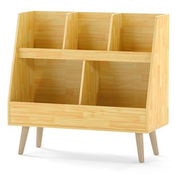 Costway 5-Cube Kids Bookshelf and Toy Organizer Wooden Storage Bookcase with Wood Legs