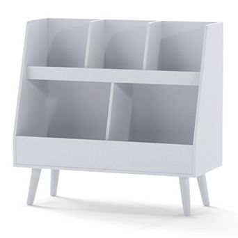 Costway 5-Cube Kids Bookshelf and Toy Organizer Wooden Storage Bookcase with Wood Legs