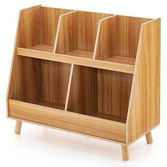 Costway 5-Cube Kids Bookshelf and Toy Organizer Wooden Storage Bookcase with Wood Legs
